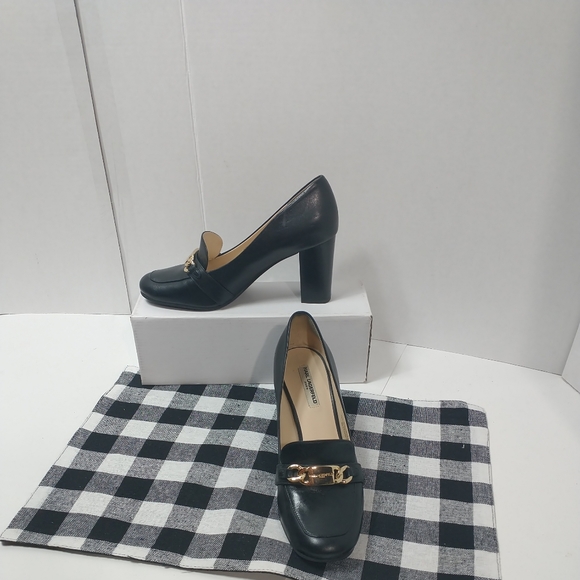 Karl Lagerfeld Shoes - KARL LAGERFELD PARIS BLACK LEATHER KARI LOAFERS  3.5" HEEL size US 8M